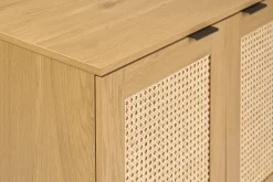Meuble de salle de bain finition bois clair, cannage rotin et métal noir L80 cm MANILLE