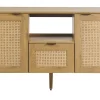 Meuble de salle de bain finition bois clair, cannage rotin et métal noir L120 cm MANILLE