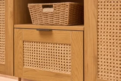 Meuble de salle de bain finition bois clair, cannage rotin et métal noir L120 cm MANILLE