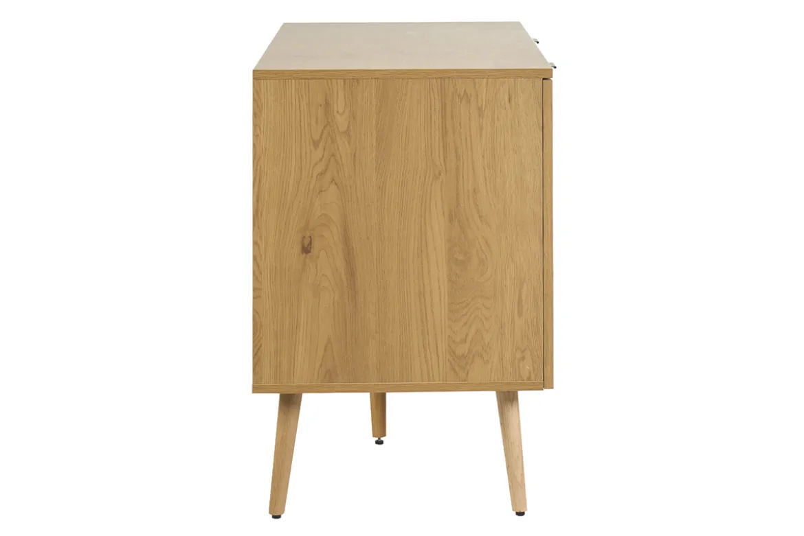 Meuble de salle de bain finition bois clair, cannage rotin et métal noir L120 cm MANILLE
