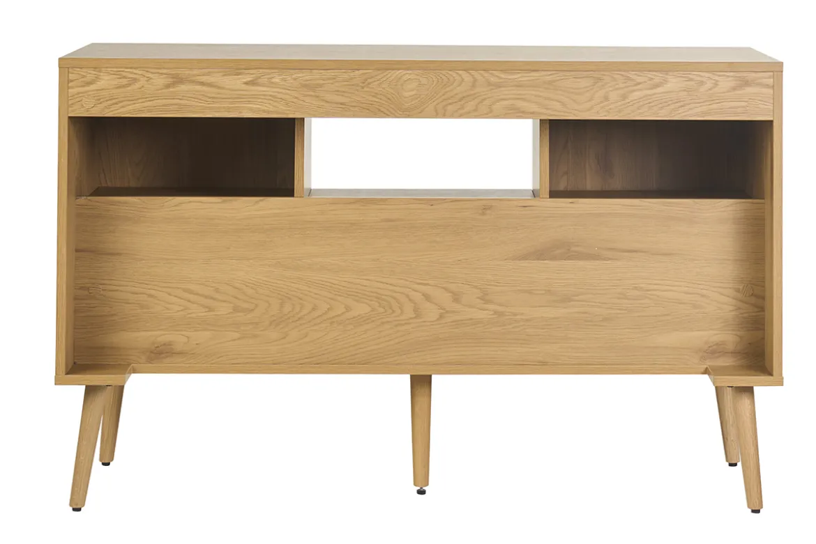 Meuble de salle de bain finition bois clair, cannage rotin et métal noir L120 cm MANILLE