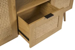 Meuble de salle de bain finition bois clair, cannage rotin et métal noir L120 cm MANILLE