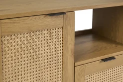 Meuble de salle de bain finition bois clair, cannage rotin et métal noir L120 cm MANILLE