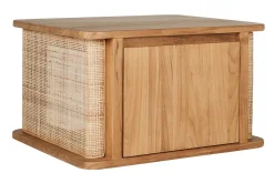Meuble de salle de bain suspendu en bois teck massif et cannage rotin L60 cm SOLEA