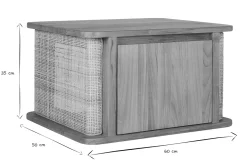Meuble de salle de bain suspendu en bois teck massif et cannage rotin L60 cm SOLEA
