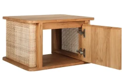 Meuble de salle de bain suspendu en bois teck massif et cannage rotin L60 cm SOLEA
