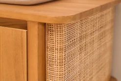 Meuble de salle de bain suspendu en bois teck massif et cannage rotin L60 cm SOLEA