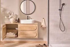 Meuble de salle de bain suspendu en bois manguier massif L120 cm SLAPPA