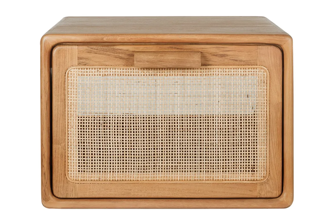Meuble de salle de bain suspendu en bois teck massif et cannage rotin L50 cm BALIA