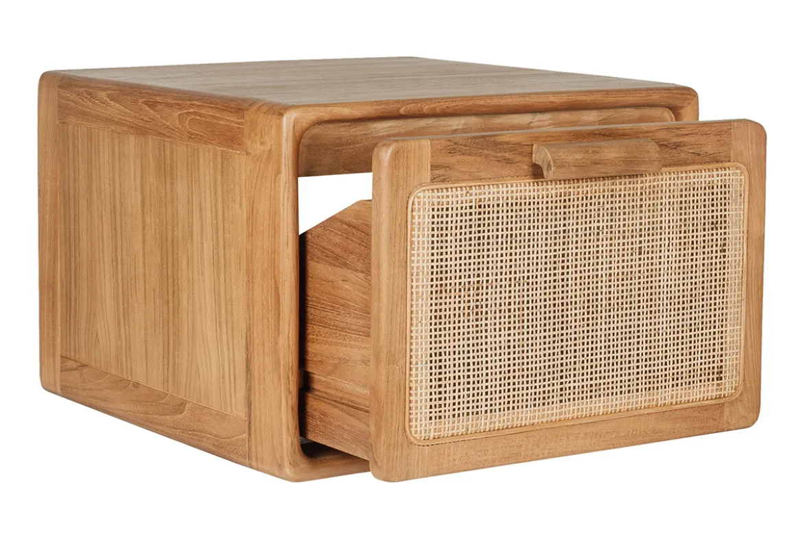 Meuble de salle de bain suspendu en bois teck massif et cannage rotin L50 cm BALIA