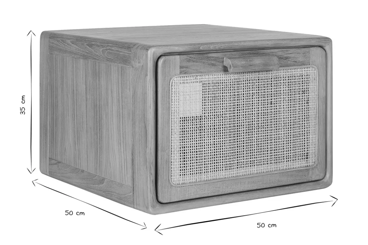 Meuble de salle de bain suspendu en bois teck massif et cannage rotin L50 cm BALIA