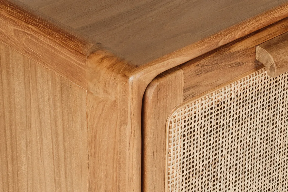 Meuble de salle de bain suspendu en bois teck massif et cannage rotin L50 cm BALIA