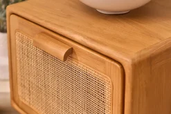 Meuble de salle de bain suspendu en bois teck massif et cannage rotin L50 cm BALIA