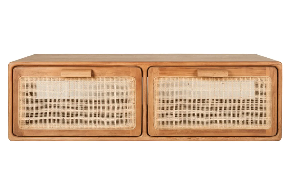Meuble de salle de bain suspendu en bois teck massif et cannage rotin L120 cm BALIA