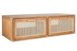 Meuble de salle de bain suspendu en bois teck massif et cannage rotin L120 cm BALIA