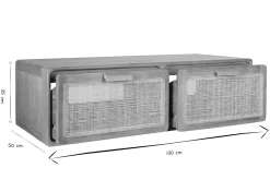 Meuble de salle de bain suspendu en bois teck massif et cannage rotin L120 cm BALIA