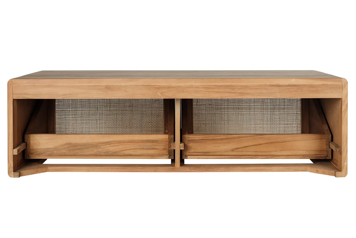 Meuble de salle de bain suspendu en bois teck massif et cannage rotin L120 cm BALIA