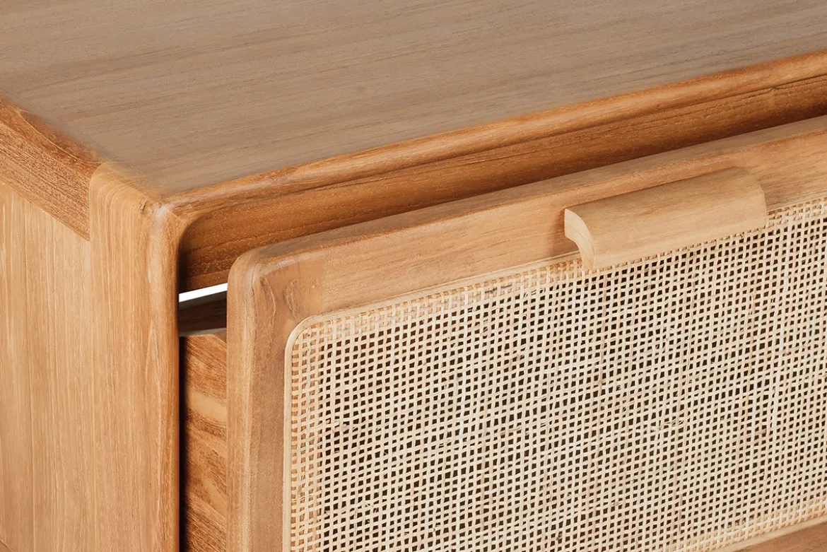 Meuble de salle de bain suspendu en bois teck massif et cannage rotin L120 cm BALIA
