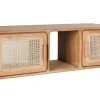 Meuble de salle de bain suspendu en bois teck massif et cannage rotin L120 cm BALIA