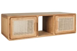 Meuble de salle de bain suspendu en bois teck massif et cannage rotin L120 cm BALIA