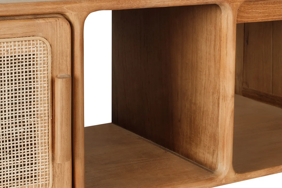 Meuble de salle de bain suspendu en bois teck massif et cannage rotin L120 cm BALIA