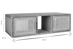 Meuble de salle de bain suspendu en bois teck massif et cannage rotin L120 cm BALIA