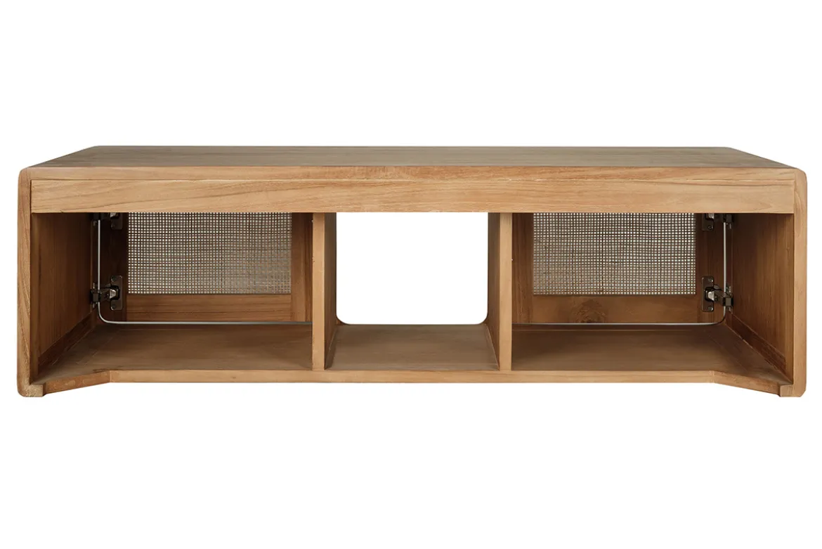 Meuble de salle de bain suspendu en bois teck massif et cannage rotin L120 cm BALIA