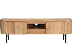Meuble TV avec rangements en bois massif et métal noir L160 cm NAPOLI