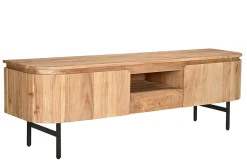 Meuble TV avec rangements en bois massif et métal noir L160 cm NAPOLI