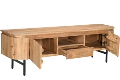 Meuble TV avec rangements en bois massif et métal noir L160 cm NAPOLI