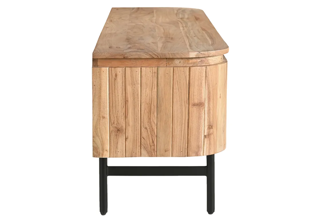 Meuble TV avec rangements en bois massif et métal noir L160 cm NAPOLI