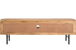 Meuble TV avec rangements en bois massif et métal noir L160 cm NAPOLI