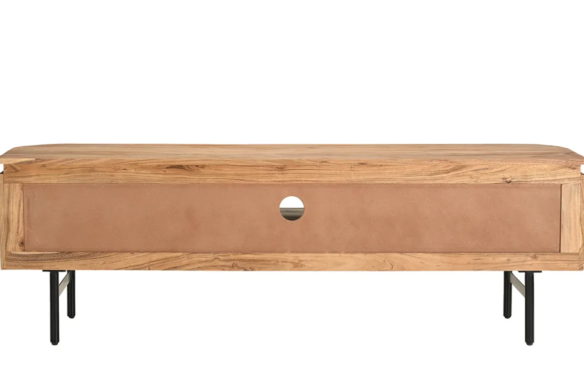 Meuble TV avec rangements en bois massif et métal noir L160 cm NAPOLI