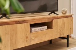 Meuble TV avec rangements en bois massif et métal noir L160 cm NAPOLI