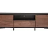 Meuble TV bois foncé noyer, noir mat et métal noir 2 portes 1 tiroir L160 cm MERMOZ