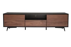 Meuble TV bois foncé noyer, noir mat et métal noir 2 portes 1 tiroir L160 cm MERMOZ