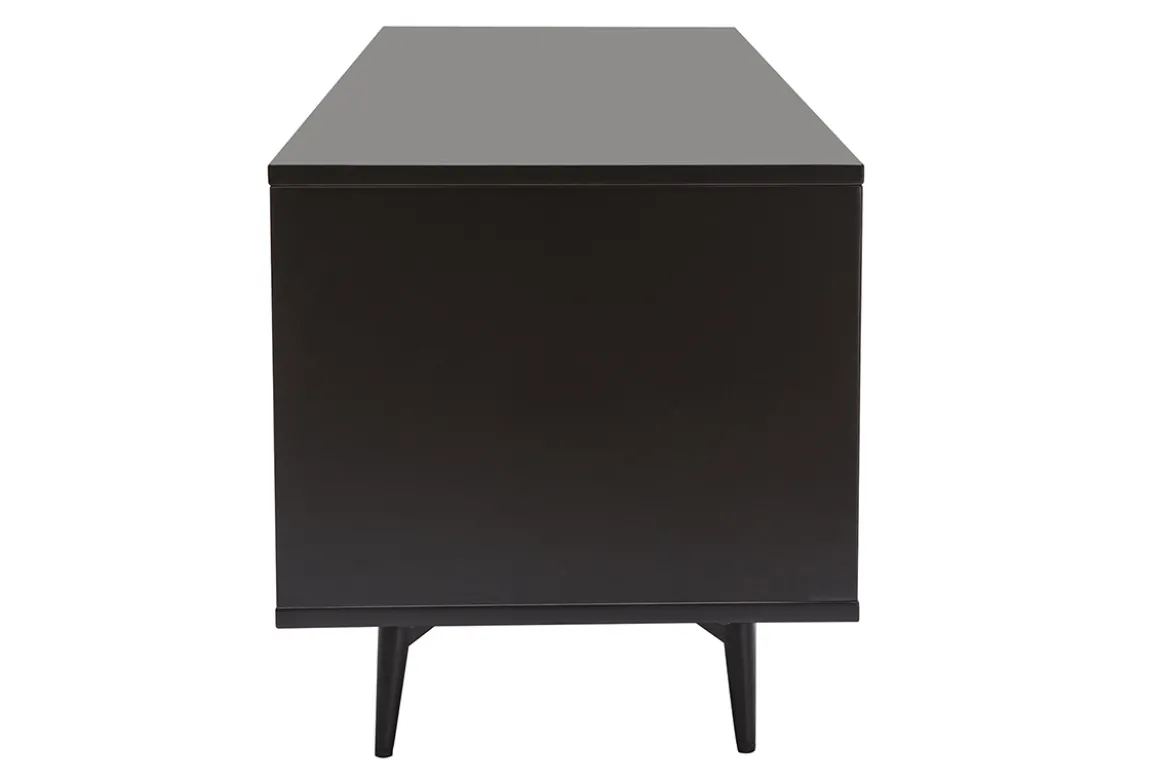 Meuble TV bois foncé noyer, noir mat et métal noir 2 portes 1 tiroir L160 cm MERMOZ