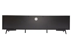 Meuble TV bois foncé noyer, noir mat et métal noir 2 portes 1 tiroir L160 cm MERMOZ