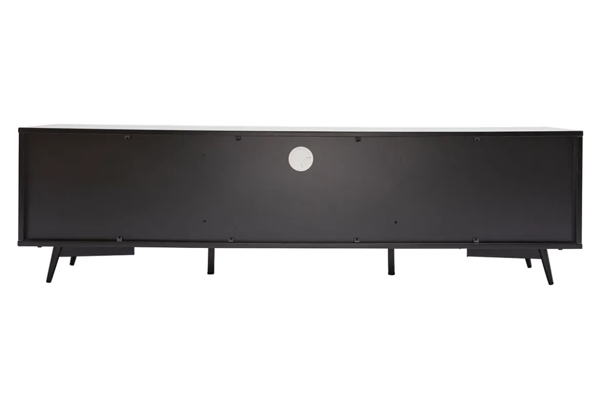 Meuble TV bois foncé noyer, noir mat et métal noir 2 portes 1 tiroir L160 cm MERMOZ
