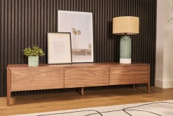 Meuble TV bois foncé noyer 3 tiroirs L180 cm BENJA