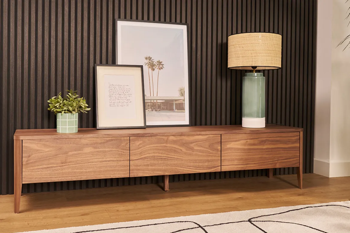 Meuble TV bois foncé noyer 3 tiroirs L180 cm BENJA