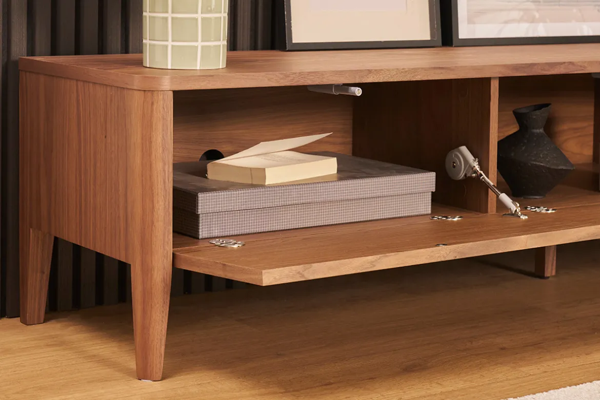 Meuble TV bois foncé noyer 3 tiroirs L180 cm BENJA