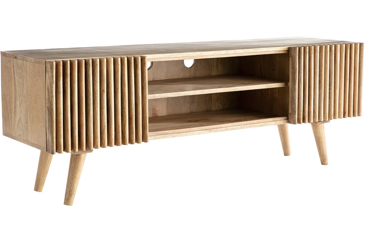 Meuble TV bois manguier massif avec portes coulissantes L140 cm ALBA