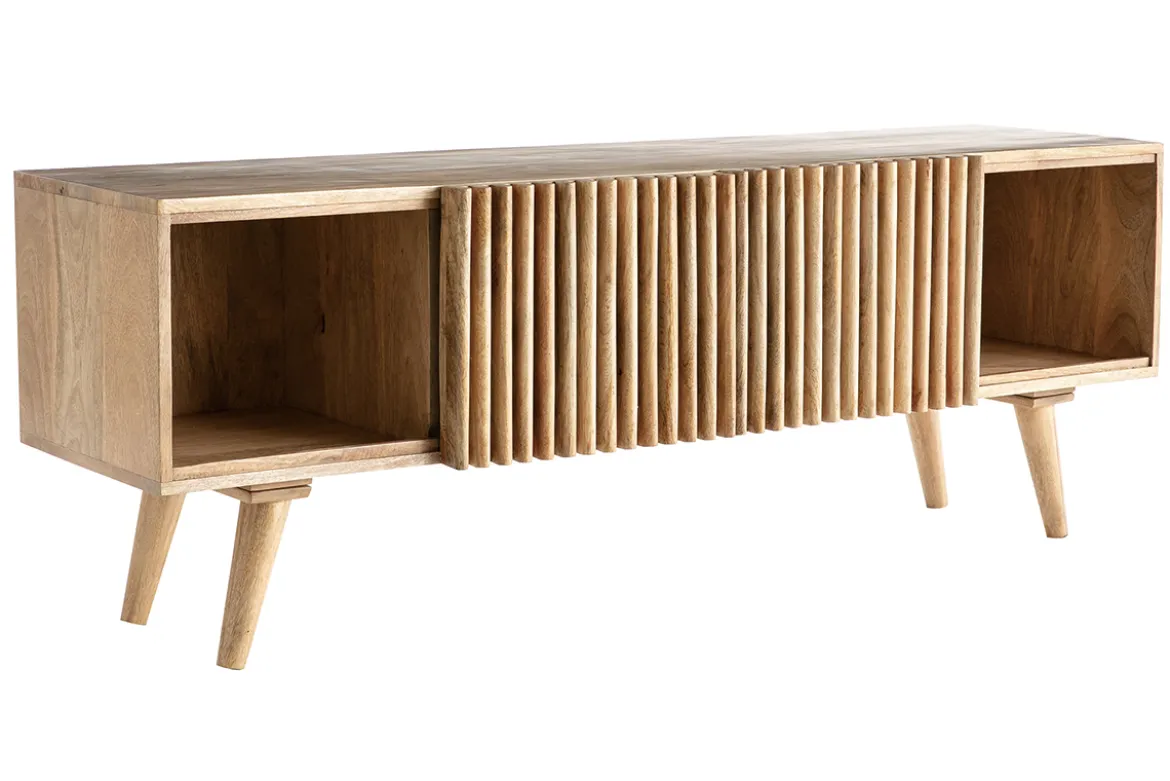 Meuble TV bois manguier massif avec portes coulissantes L140 cm ALBA