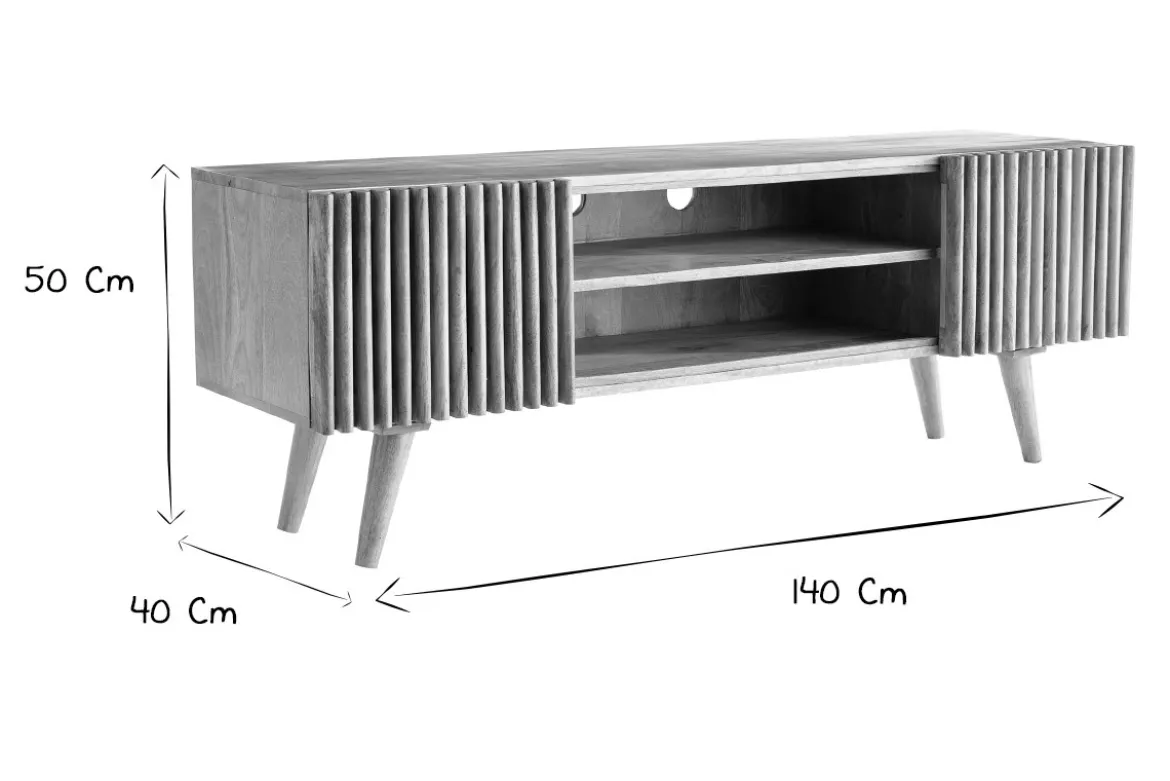 Meuble TV bois manguier massif avec portes coulissantes L140 cm ALBA