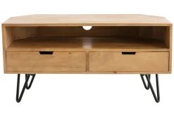 Meuble TV d'angle en bois manguier massif et métal noir L100 cm VIBES