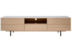 Meuble TV design avec rangements finition bois clair chêne et métal noir L180 cm ALASKA
