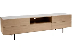 Meuble TV design avec rangements finition bois clair chêne et métal noir L180 cm ALASKA