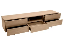Meuble TV design avec rangements finition bois clair chêne et métal noir L180 cm ALASKA