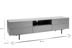 Meuble TV design avec rangements finition bois clair chêne et métal noir L180 cm ALASKA
